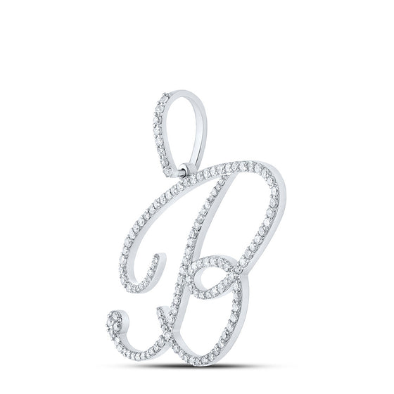 10k White Gold Womens Round Diamond B Initial Letter Pendant 3/4 Cttw