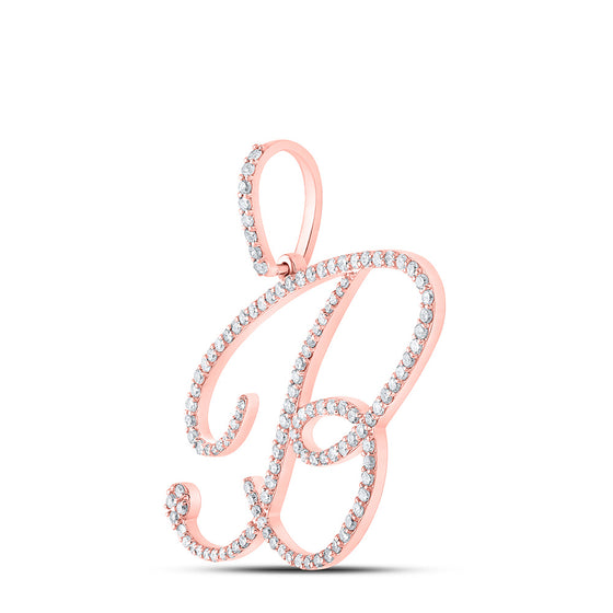 10k Rose Gold Womens Round Diamond B Initial Letter Pendant 3/4 Cttw