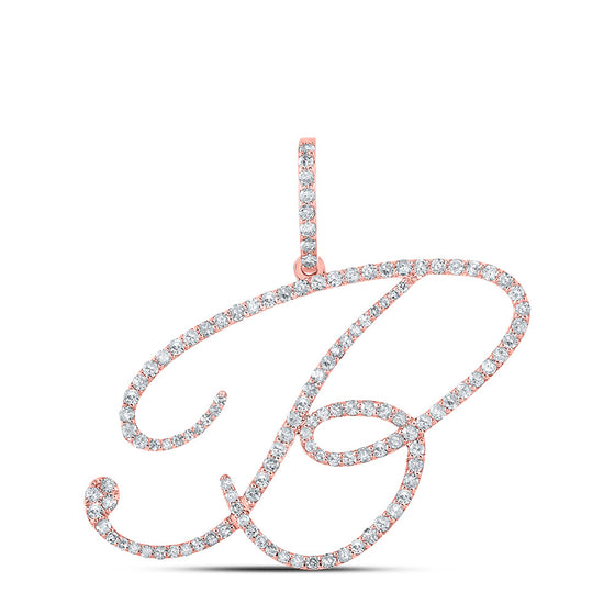 10k Rose Gold Womens Round Diamond B Initial Letter Pendant 3/4 Cttw