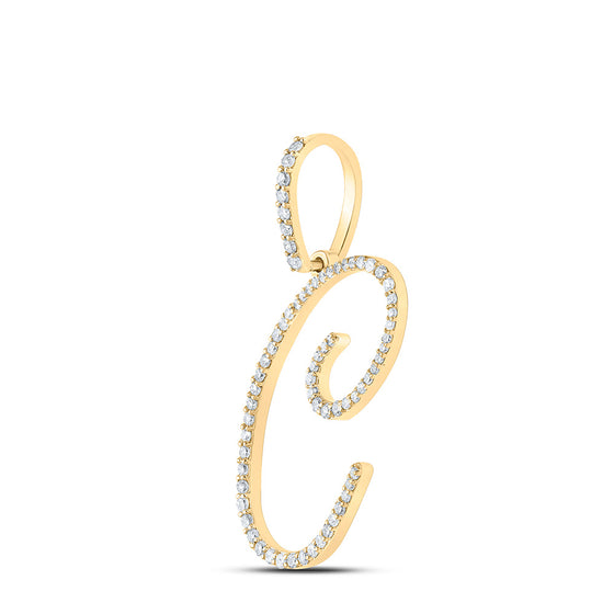 10k Yellow Gold Womens Round Diamond C Initial Letter Pendant 3/8 Cttw