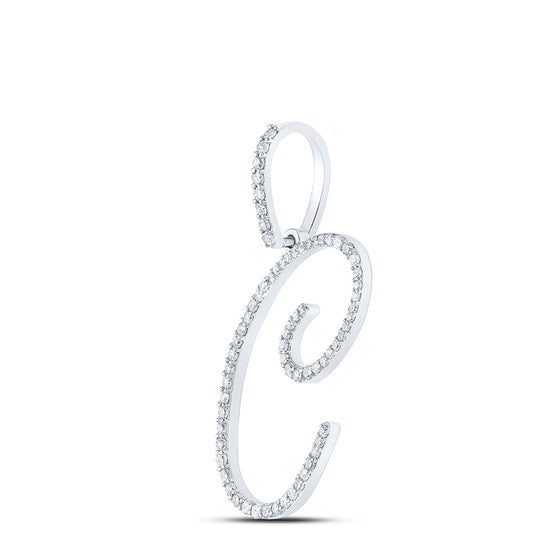 10k White Gold Womens Round Diamond C Initial Letter Pendant 3/8 Cttw