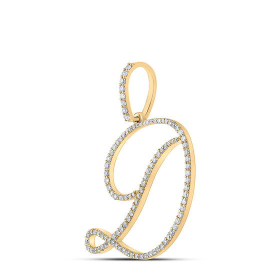 10k Yellow Gold Womens Round Diamond D Initial Letter Pendant 5/8 Cttw