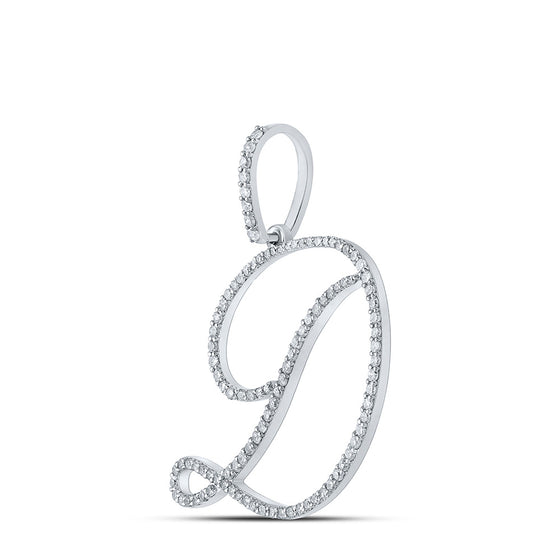 10k White Gold Womens Round Diamond D Initial Letter Pendant 5/8 Cttw