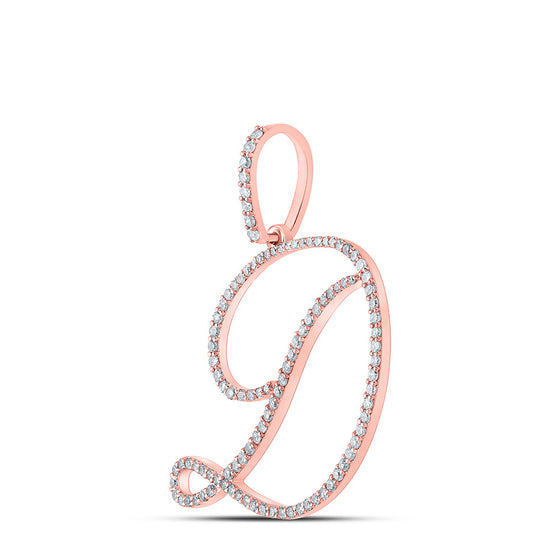 10k Rose Gold Womens Round Diamond D Initial Letter Pendant 5/8 Cttw