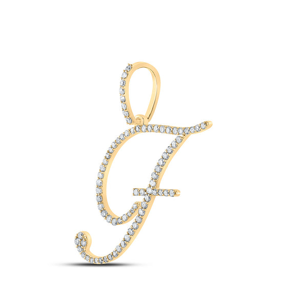 10k Yellow Gold Womens Round Diamond F Initial Letter Pendant 1/2 Cttw