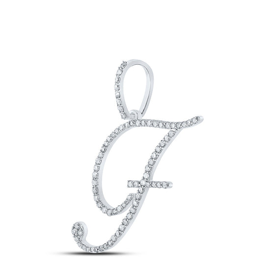 10k White Gold Womens Round Diamond F Initial Letter Pendant 1/2 Cttw