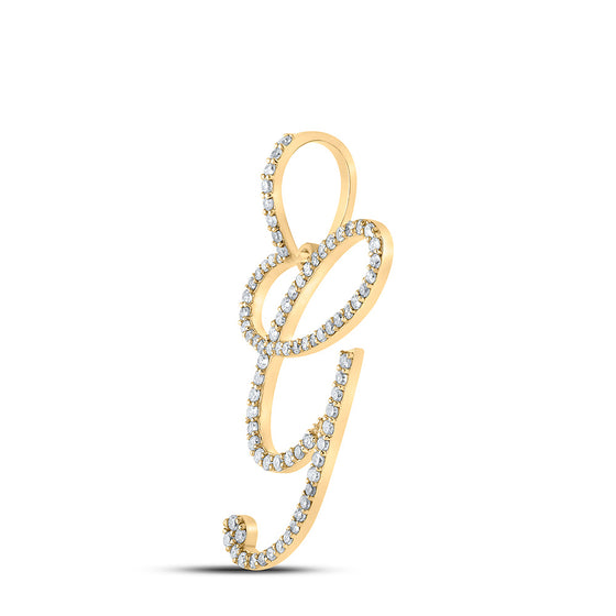 10k Yellow Gold Womens Round Diamond G Initial Letter Pendant 1/2 Cttw