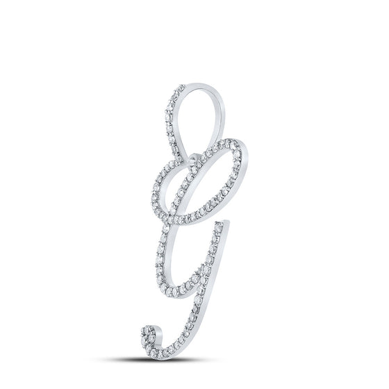 10k White Gold Womens Round Diamond G Initial Letter Pendant 1/2 Cttw