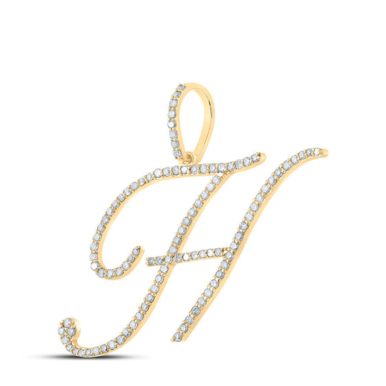 10k Yellow Gold Womens Round Diamond H Initial Letter Pendant 5/8 Cttw