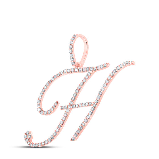 10k Rose Gold Womens Round Diamond H Initial Letter Pendant 5/8 Cttw