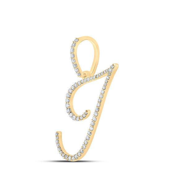 10k Yellow Gold Womens Round Diamond I Initial Letter Pendant 3/8 Cttw