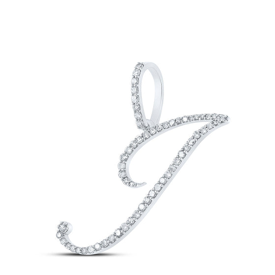 10k White Gold Womens Round Diamond J Initial Letter Pendant 1/3 Cttw