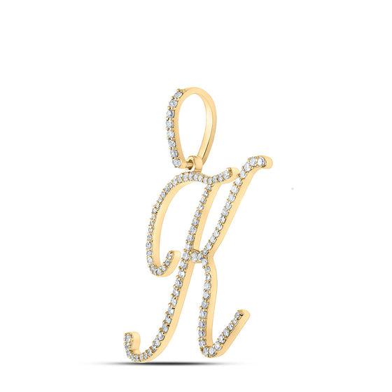 10k Yellow Gold Womens Round Diamond K Initial Letter Pendant 1/2 Cttw