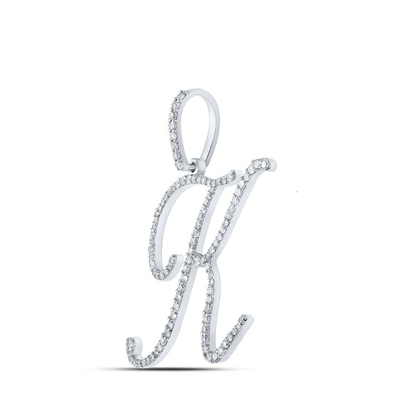10k White Gold Womens Round Diamond K Initial Letter Pendant 1/2 Cttw