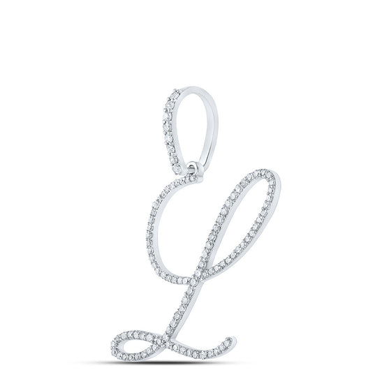 10k White Gold Womens Round Diamond L Initial Letter Pendant 1/2 Cttw
