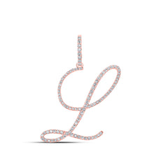  10k Rose Gold Womens Round Diamond L Initial Letter Pendant 1/2 Cttw