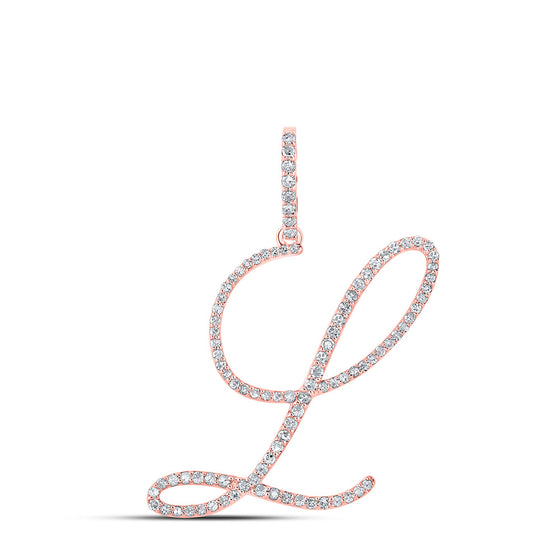 10k Rose Gold Womens Round Diamond L Initial Letter Pendant 1/2 Cttw
