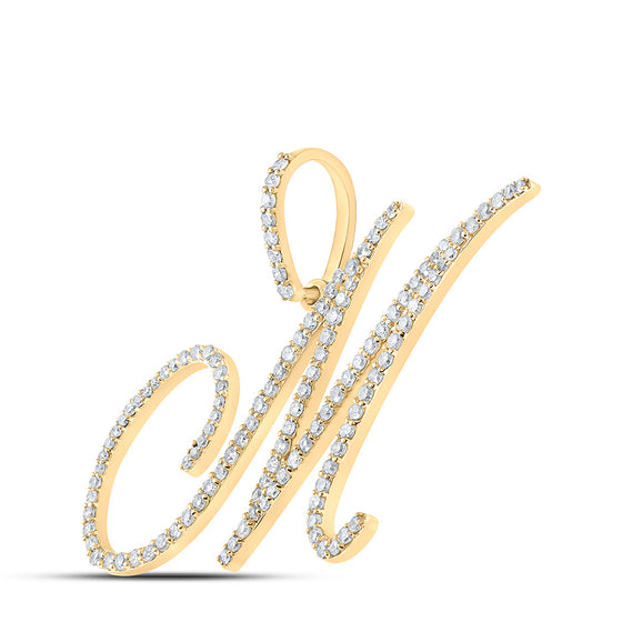 10k Yellow Gold Womens Round Diamond M Initial Letter Pendant 7/8 Cttw