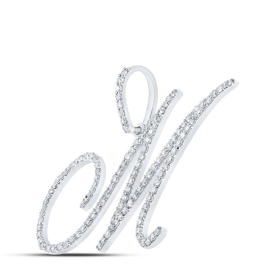 10k White Gold Womens Round Diamond M Initial Letter Pendant 7/8 Cttw