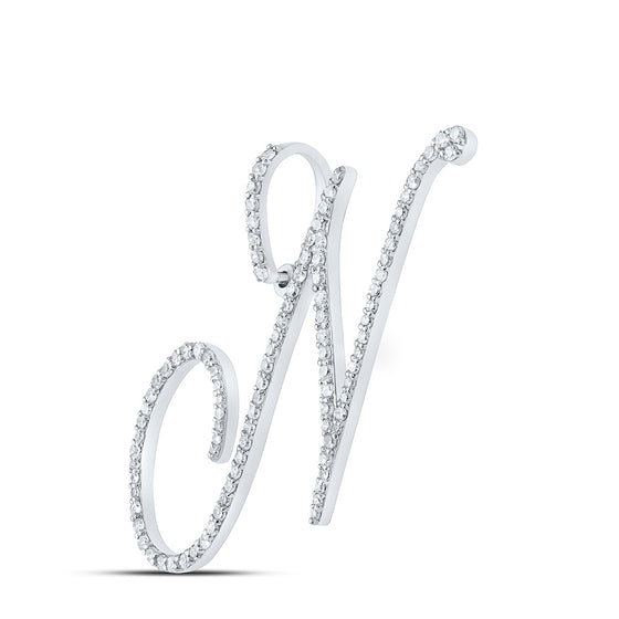 10k White Gold Womens Round Diamond N Initial Letter Pendant 5/8 Cttw