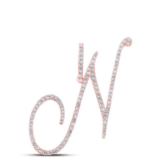 10k Rose Gold Womens Round Diamond N Initial Letter Pendant 5/8 Cttw