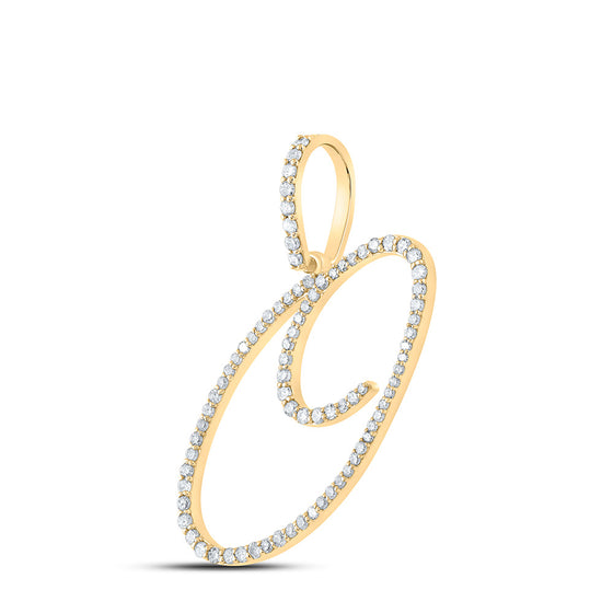 10k Yellow Gold Womens Round Diamond O Initial Letter Pendant 3/8 Cttw