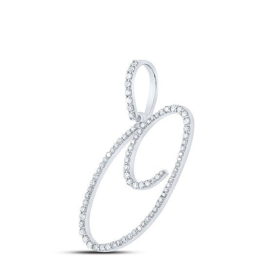 10k White Gold Womens Round Diamond O Initial Letter Pendant 3/8 Cttw