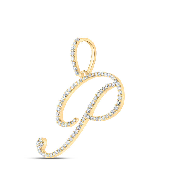 10k Yellow Gold Womens Round Diamond P Initial Letter Pendant 1/2 Cttw