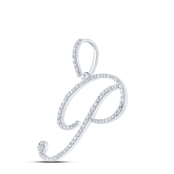 10k White Gold Womens Round Diamond P Initial Letter Pendant 1/2 Cttw