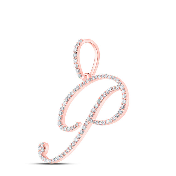 10k Rose Gold Womens Round Diamond P Initial Letter Pendant 1/2 Cttw