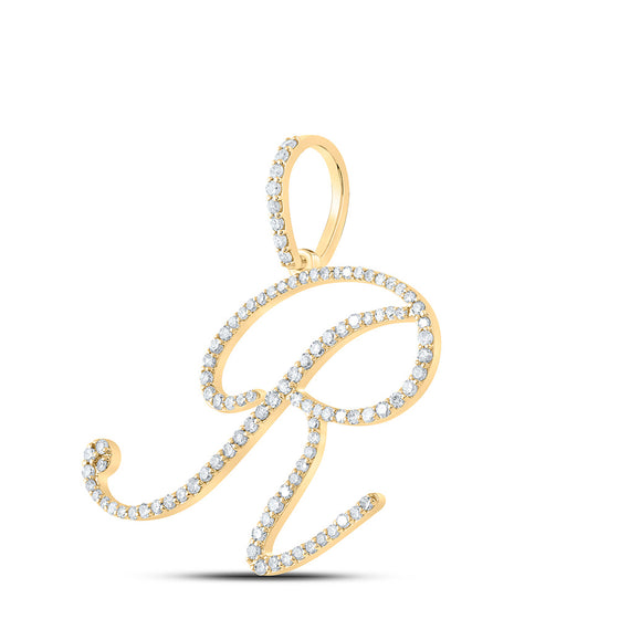 10k Yellow Gold Womens Round Diamond R Initial Letter Pendant 5/8 Cttw