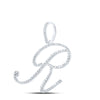 10k White Gold Womens Round Diamond R Initial Letter Pendant 5/8 Cttw
