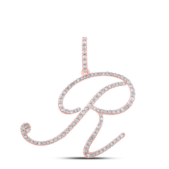 10k Rose Gold Womens Round Diamond R Initial Letter Pendant 5/8 Cttw