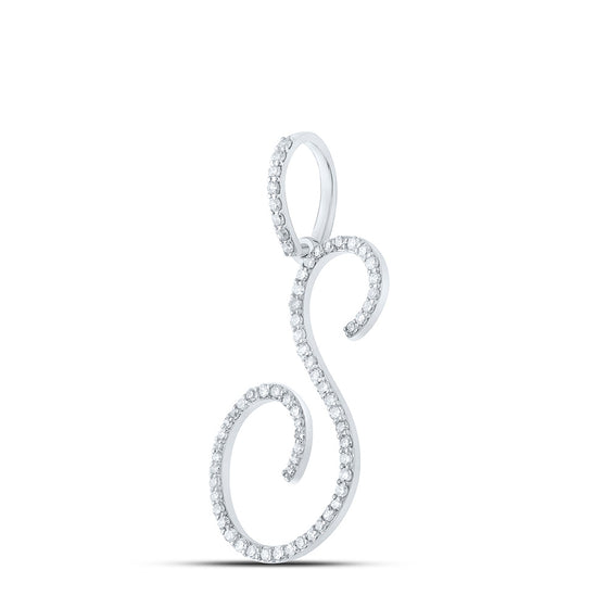 10k White Gold Womens Round Diamond S Initial Letter Pendant 3/8 Cttw