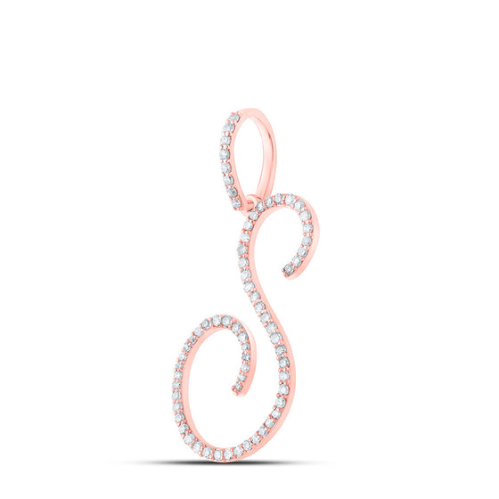 10k Rose Gold Womens Round Diamond S Initial Letter Pendant 3/8 Cttw