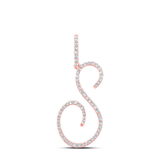 10k Rose Gold Womens Round Diamond S Initial Letter Pendant 3/8 Cttw