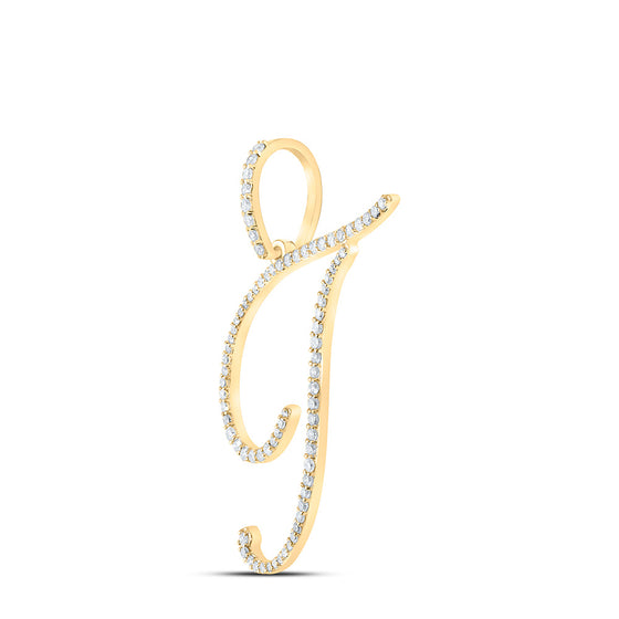 10k Yellow Gold Womens Round Diamond T Initial Letter Pendant 3/8 Cttw