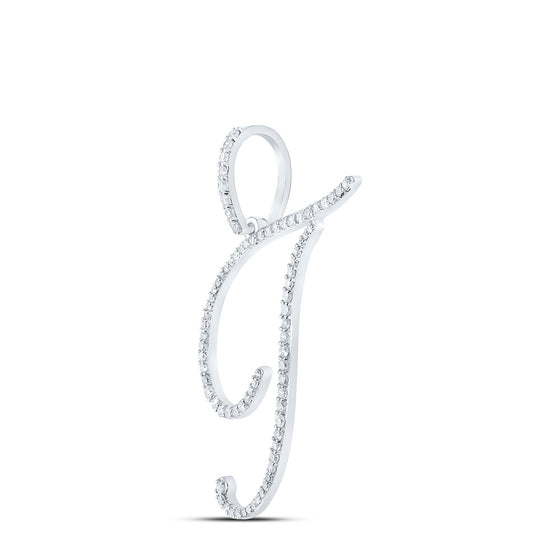 10k White Gold Womens Round Diamond T Initial Letter Pendant 3/8 Cttw