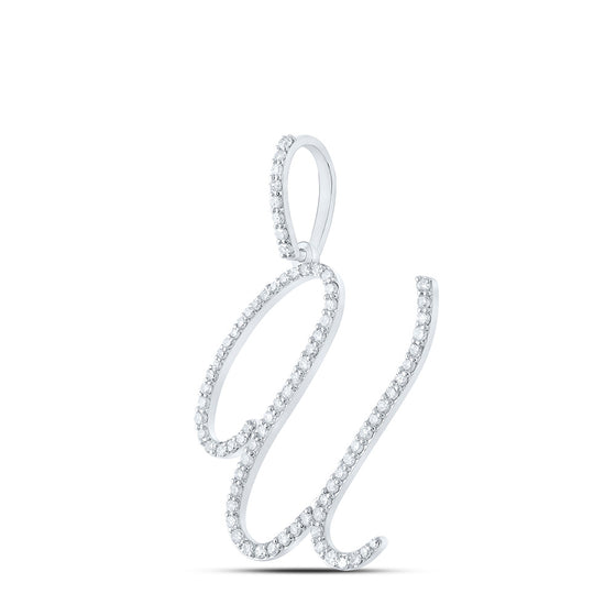 10k White Gold Womens Round Diamond U Initial Letter Pendant 1/2 Cttw