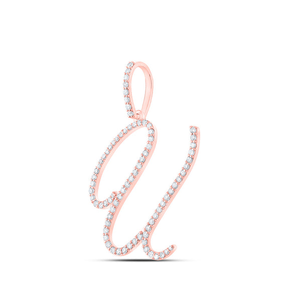 10k Rose Gold Womens Round Diamond U Initial Letter Pendant 1/2 Cttw