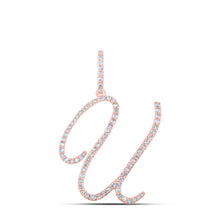  10k Rose Gold Womens Round Diamond U Initial Letter Pendant 1/2 Cttw