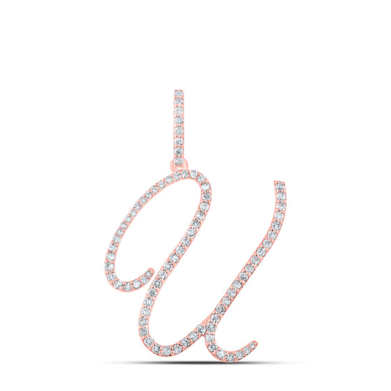 10k Rose Gold Womens Round Diamond U Initial Letter Pendant 1/2 Cttw