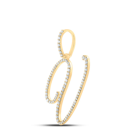 10k Yellow Gold Womens Round Diamond V Initial Letter Pendant 1/2 Cttw