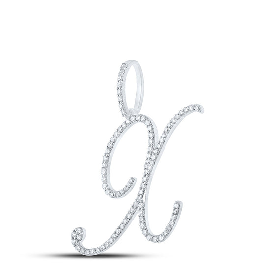 10k White Gold Womens Round Diamond X Initial Letter Pendant 5/8 Cttw
