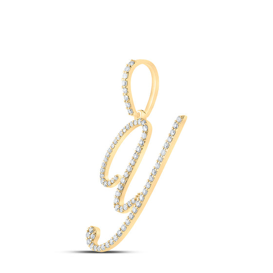 10k Yellow Gold Womens Round Diamond Y Initial Letter Pendant 1/2 Cttw