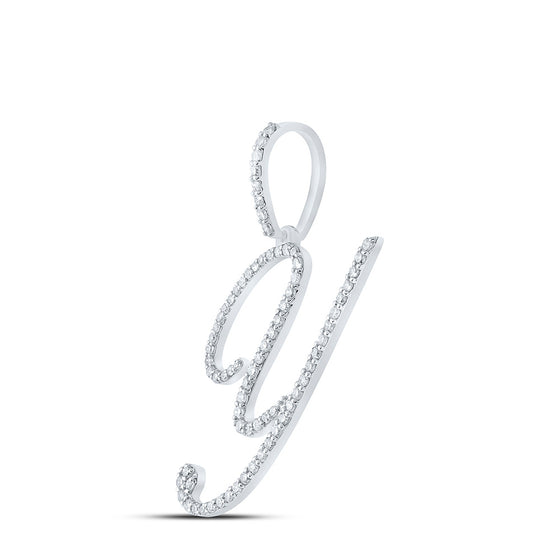 10k White Gold Womens Round Diamond Y Initial Letter Pendant 1/2 Cttw