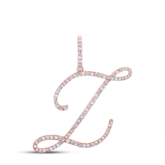 10k Rose Gold Womens Round Diamond L Initial Letter Pendant 5/8 Cttw