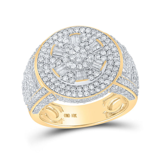 10k Yellow Gold Mens Baguette Diamond Circle Cluster Ring 2-7/8 Cttw