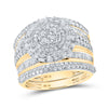10k Yellow Gold His Hers Baguette Diamond Cluster Matching Wedding Set 2-1/3 Cttw