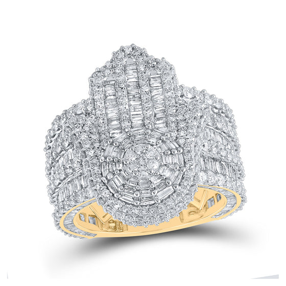 10k Yellow Gold Mens Baguette Diamond Hamsa Cluster Ring 6-3/8 Cttw